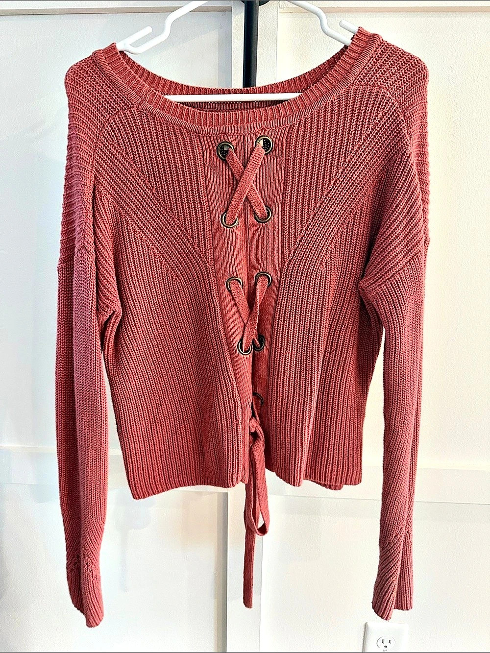 Lucky Brand Lace-Up Back Sweater Pink XS